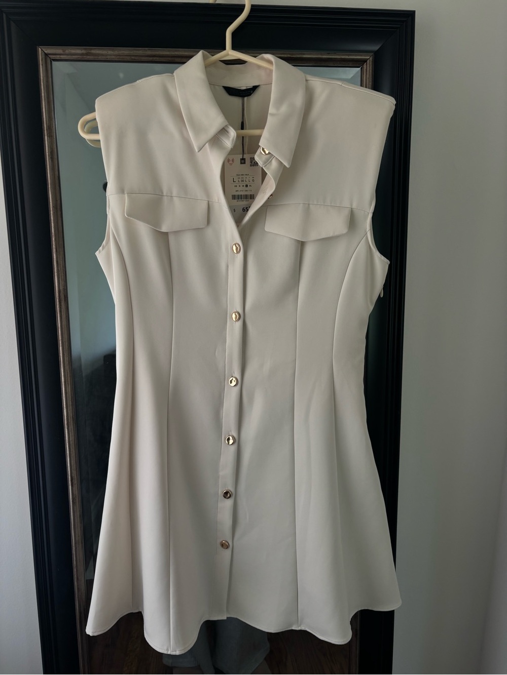 NWT Zara Cream Sleeveless Button-Front Mini Dress